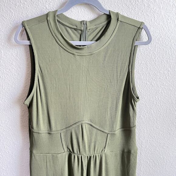 New Cider Olive Green Ribbed Knit Wide Leg Jumpsuit Women's 0XL 12/14 Stretchy - Picture 3 of 6